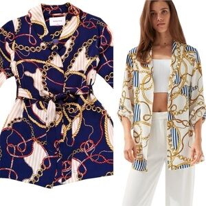 Aritzia Babaton KAHLO Robe – Size XS – Belted – Navy Chain Print